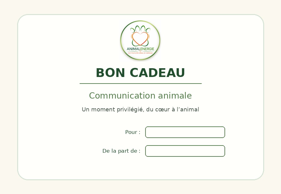 Aperçu d’un bon cadeau Animalenergie pour une communication animale